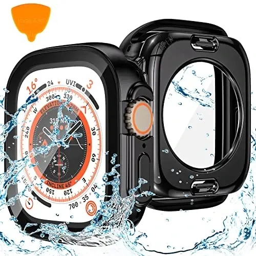 Goton 2 in 1 Apple Watch Ultra 3/2/1 uchun suv o‘tkazmaydigan g‘ilof 49 mm ekran himoyachisi, 360 himoya oynali qattiq kompyuter bamperi + iWatch Ultra aksessuarlari uchun orqa ramka 49 mm, tiniq 