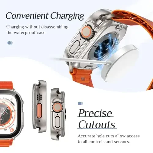 Goton 2 in 1 Apple Watch Ultra 3/2/1 uchun suv o'tkazmaydigan g'ilof 49 mm ekran himoyachisi, 360 himoya oynali qopqoq qattiq kompyuter bamperi + iWatch Ultra aksessuarlari uchun orqa ramka 49 mm, shaffof - 5