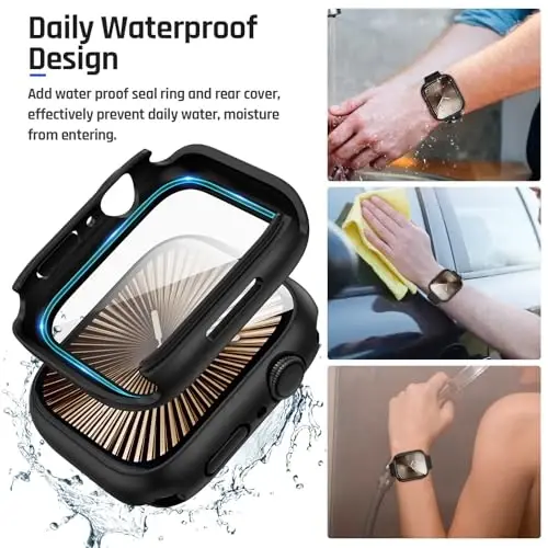 Goton 2 in 1 suv o'tkazmaydigan g'ilof Apple Watch Series 11/10 ekran himoyachisi 46mm, 360 himoya oynali yuz qopqog'i qattiq kompyuter bamperi + iWatch aksessuarlari uchun orqa ramka 46 mm - 2