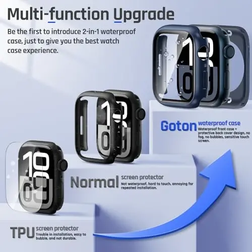 Goton 2 in 1 Waterproof Case Compatible for Apple Watch Series 11/10 Screen Protector 42mm, 360 Protective Glass Face Cover Hard PC Bumper + Back Frame for iWatch Accessories 42 mm - 2