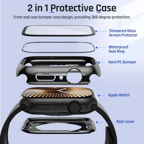 Goton 2 in 1 Waterproof Case Apple Watch Series 11/10 Screen Protector 42mm uchun mos, 360 himoya oynali yuz qopqog'i Qattiq kompyuter bamperi + iWatch Accessories 42 mm uchun orqa ramka - 4