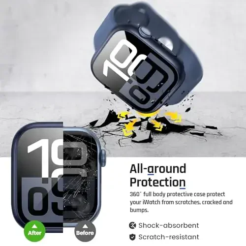 Goton 2 in 1 Waterproof Case Compatible for Apple Watch Series 11/10 Screen Protector 42mm, 360 Protective Glass Face Cover Hard PC Bumper + Back Frame for iWatch Accessories 42 mm - 5