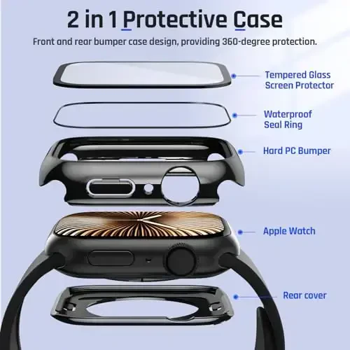 Goton 2 in 1 Waterproof Case Compatible for Apple Watch Series 11/10 Screen Protector 42mm, 360 Protective Glass Face Cover Hard PC Bumper + Back Frame for iWatch Accessories 42 mm - 4