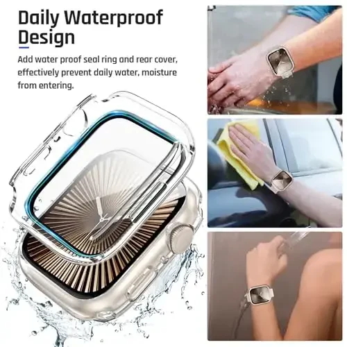 Goton 2 in 1 Waterproof Case Compatible for Apple Watch Series 11/10 Screen Protector 42mm, 360 Protective Glass Face Cover Hard PC Bumper + Back Frame for iWatch Accessories 42 mm - 11
