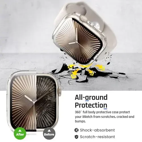 Goton 2 in 1 Waterproof Case Compatible for Apple Watch Series 11/10 Screen Protector 42mm, 360 Protective Glass Face Cover Hard PC Bumper + Back Frame for iWatch Accessories 42 mm - 8