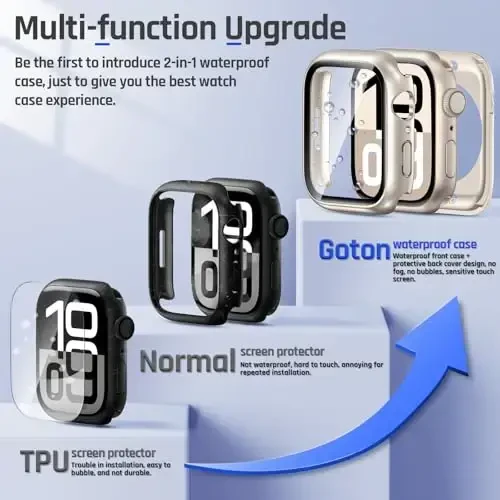 Goton 2 in 1 Waterproof Case Compatible for Apple Watch Series 11/10 Screen Protector 46mm, 360 Protective Glass Face Cover Hard PC Bumper + Back Frame for iWatch Accessories 46 mm - 13