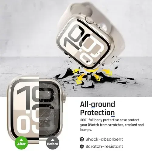 Goton 2 in 1 Waterproof Case Compatible for Apple Watch Series 11/10 Screen Protector 46mm, 360 Protective Glass Face Cover Hard PC Bumper + Back Frame for iWatch Accessories 46 mm - 10