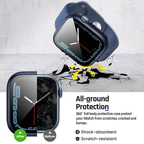 Goton 2 in 1 Waterproof Case for Apple Watch Screen Protector 44mm SE 2nd Gen Series 6 5 4, 360 Protective Glass Face Cover Hard PC Bumper + Back Frame for iWatch Accessories 44 mm - 5