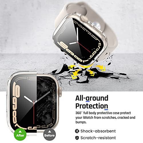 Goton 2 in 1 Waterproof Case for Apple Watch Screen Protector 44mm SE 2nd Gen Series 6 5 4, 360 Protective Glass Face Cover Hard PC Bumper + Back Frame for iWatch Accessories 44 mm - 4