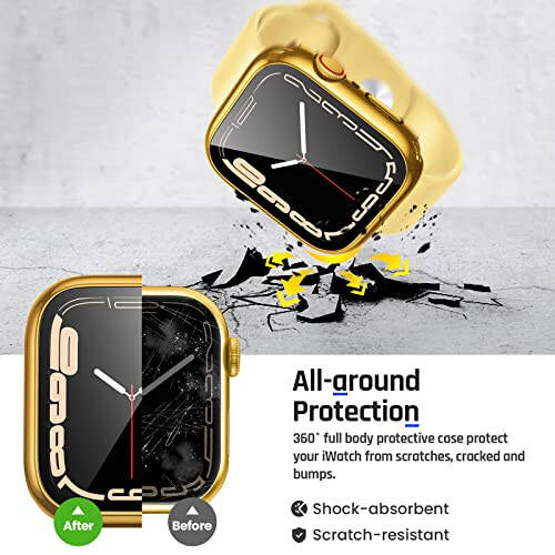 Goton 2 in 1 Waterproof Case for Apple Watch Screen Protector 44mm SE 2nd Gen Series 6 5 4, 360 Protective Glass Face Cover Hard PC Bumper + Back Frame for iWatch Accessories 44 mm - 6