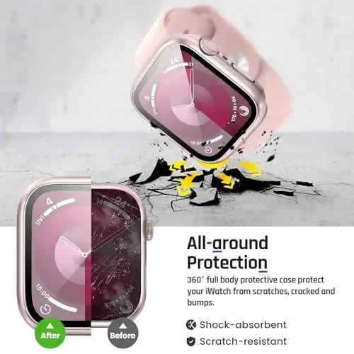 Goton 2 in 1 Waterproof Case for Apple Watch Screen Protector Series 6/5/4, SE 3/2/1 40mm, 360 Protective Glass Face Cover Hard Bumper + Back Frame for iWatch Accessories 40 mm - 6