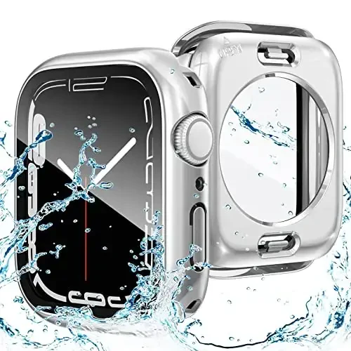 Goton 2 in 1 Waterproof Case for Apple Watch Screen Protector Series 6/5/4, SE 3/2/1 44mm, 360 Protective Glass Face Cover Hard PC Bumper + Back Frame for iWatch Accessories 44 mm 