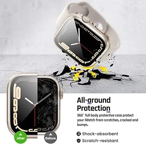 Goton 2 in 1 Waterproof Case for Apple Watch Screen Protector Series 6/5/4, SE 3/2/1 44mm, 360 Protective Glass Face Cover Hard PC Bumper + Back Frame for iWatch Accessories 44 mm 