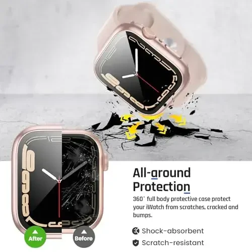Goton 2 in 1 Waterproof Case for Apple Watch Series 9 8 7 Screen Protector 41mm, 360 Protective Glass Face Cover Hard PC Bumper + Back Frame for iWatch Accessories 41 mm - 6