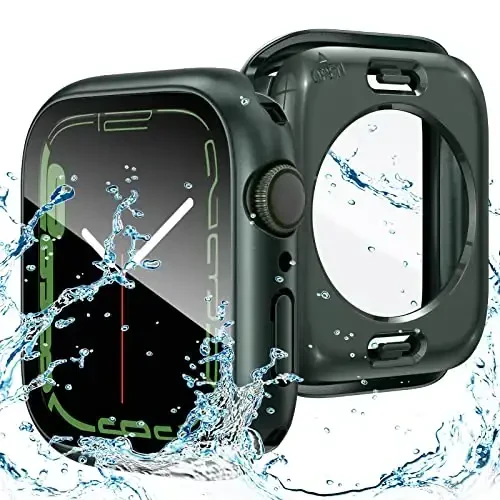 Goton 2 in 1 Waterproof Case for Apple Watch Series 9 8 7 Screen Protector 45mm, 360 Protective Glass Face Cover Hard PC Bumper + Back Frame for iWatch Accessories 45 mm - 1