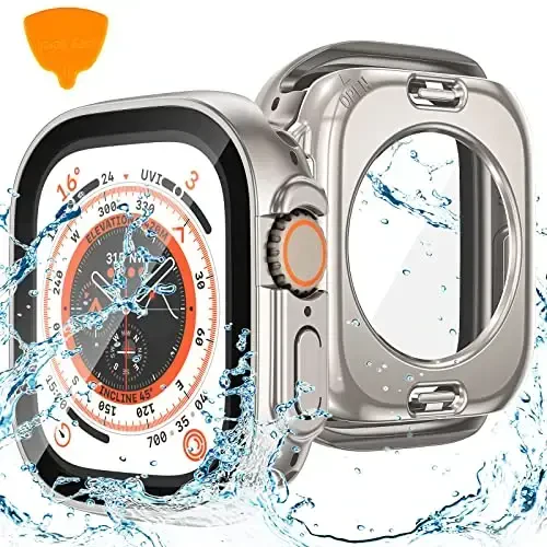 Goton 2 in 1 Waterproof Case for Apple Watch Ultra 3/2/1 Screen Protector 49mm, 360 Protective Glass Face Cover Hard PC Bumper + Back Frame for iWatch Ultra Accessories 49 mm, Clear - GOTON