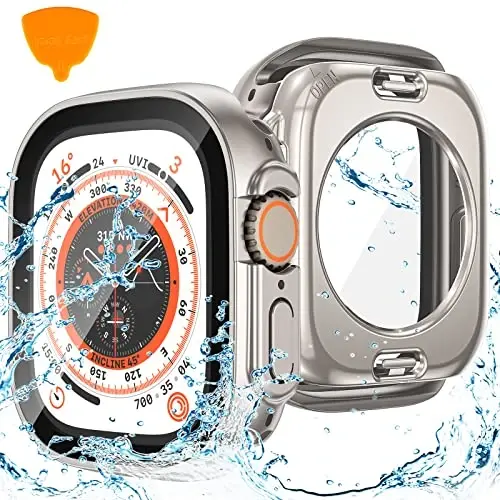 Goton 2 in 1 Waterproof Case for Apple Watch Ultra 3/2/1 Screen Protector 49mm, 360 Protective Glass Face Cover Hard PC Bumper + Back Frame for iWatch Ultra Accessories 49 mm, Clear - 1