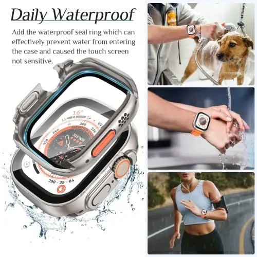 Goton 2 in 1 Waterproof Case for Apple Watch Ultra 3/2/1 Screen Protector 49mm, 360 Protective Glass Face Cover Hard PC Bumper + Back Frame for iWatch Ultra Accessories 49 mm, Clear - 3