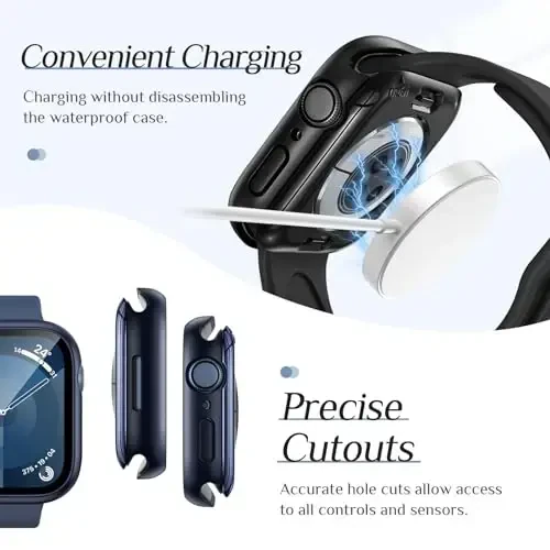 Goton 2-Pack Apple Watch Screen Protector Case 41mm Series 9/8/7, iWatch 41 mm uchun suv o'tkazmaydigan PC Bumper, закалённое shisha bilan, 360° to'liq qoplama, zarbaga chidamli tirnalishga chidamli, oson o'rnatiladi - 6