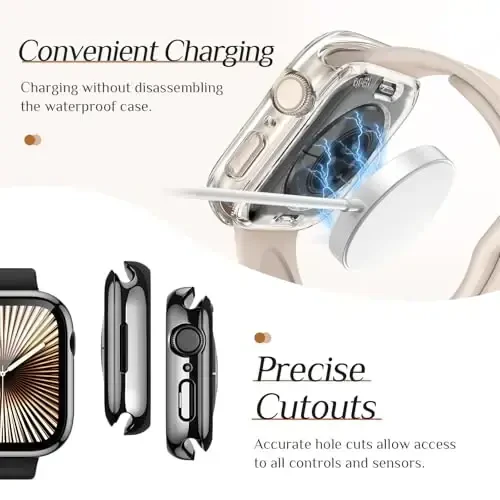 Goton 2 Pack Apple Watch Series 10 uchun suv o‘tkazmaydigan g‘ilof 42 mm ekran himoyachisi, закалённый shisha qattiq kompyuter zarbaga chidamli orqa bamper iWatch 10 (2024) uchun - 6