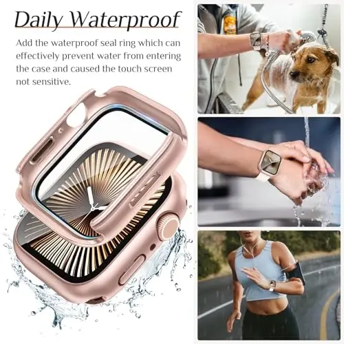 Goton 2 Pack Apple Watch Series 10 uchun suv o‘tkazmaydigan g‘ilof 42mm ekran himoyachisi, Temperlangan shisha qattiq kompyuter zarbga chidamli orqa bamper iWatch 10 (2024) uchun - 3