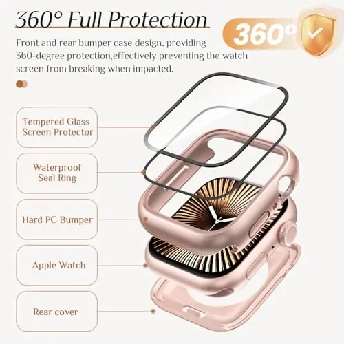 Goton 2 Pack Apple Watch Series 10 uchun suv o‘tkazmaydigan g‘ilof 42mm ekran himoyachisi, Temperlangan shisha qattiq kompyuter zarbga chidamli orqa bamper iWatch 10 (2024) uchun - 5