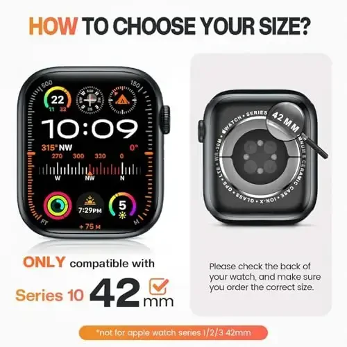 Goton 2 Pack Apple Watch Series 10 uchun suv o'tkazmaydigan g'ilof 42mm ekran himoyachisi, Temperlangan shisha qattiq kompyuter zarbga chidamli orqa bamper iWatch 10 (2024) uchun - Goton (1)