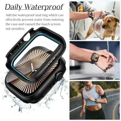 Goton 2 Pack Apple Watch Series 10 uchun suv o‘tkazmaydigan g‘ilof, ekran himoyachisi 46mm, закалённое стекло, qattiq kompyuter zarbga chidamli orqa bamper iWatch 10 (2024) uchun - 3