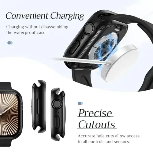 Goton 2 Pack Apple Watch Series 10 uchun suv o‘tkazmaydigan g‘ilof, ekran himoyachisi 46mm, закалённое стекло, qattiq kompyuter zarbga chidamli orqa bamper iWatch 10 (2024) uchun - 6