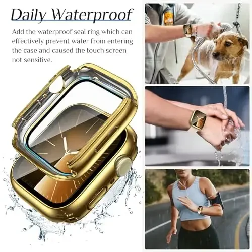 Goton 2 Pack Apple Watch Series 6 5 4 SE 2-avlod ekran himoyachisi 40 mm uchun suv o‘tkazmaydigan g‘ilof, Temperlangan shisha qattiq kompyuter zarbaga chidamli orqa bamper iWatch uchun - 3
