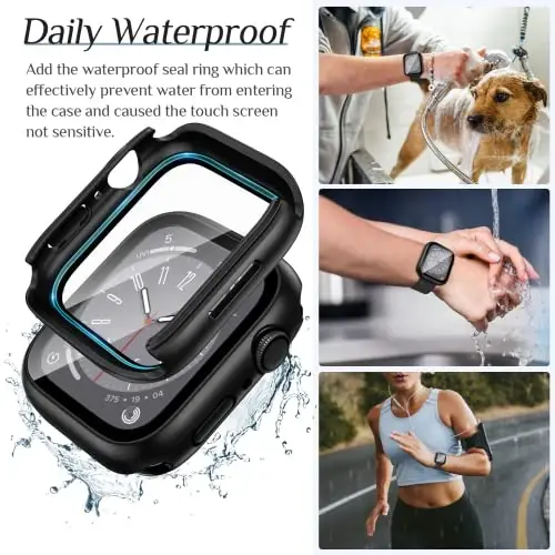 Goton 2 Pack Apple Watch Series 6 5 4 SE 2-avlod ekran himoyachisi 40 mm uchun suv o'tkazmaydigan qutisi, Temperlangan shisha qattiq kompyuter zarbaga chidamli qopqoq orqa bamperi iWatch uchun - 3