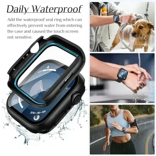 Goton 2 Pack Apple Watch Series 9 8 7 ekran himoyasi 45 mm uchun suv o‘tkazmaydigan g‘ilof, закалённое стекло qattiq kompyuter zarbaga chidamli qopqoq orqa bamper iWatch uchun - 3
