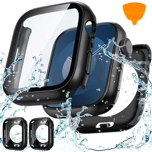 Goton 2 Pack Apple Watch Series 9 8 7 ekran himoyasi 45 mm uchun suv o‘tkazmaydigan g‘ilof, закалённое стекло qattiq kompyuter zarbaga chidamli qopqoq orqa bamper iWatch uchun 