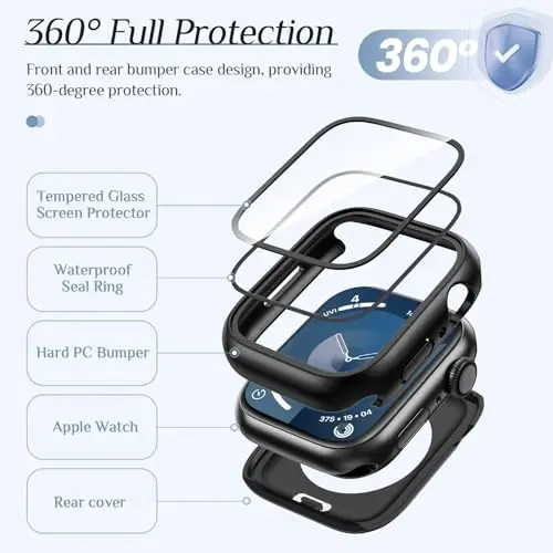Goton 2 Pack Apple Watch Series 9 8 7 ekran himoyasi 45 mm uchun suv o‘tkazmaydigan g‘ilof, закалённое стекло qattiq kompyuter zarbaga chidamli qopqoq orqa bamper iWatch uchun - 5