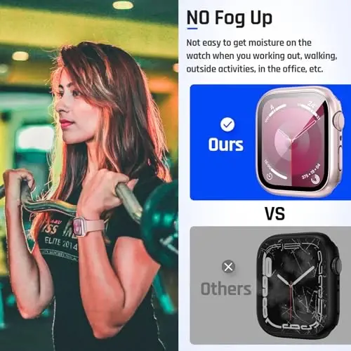 Goton 2 Pack Apple Watch Series 9 8 7 ekran himoyasi uchun suv o'tkazmaydigan g'ilof 45 mm, закалённое стекло Qattiq kompyuter zarbga chidamli qopqoq iWatch uchun orqa bamper - 3