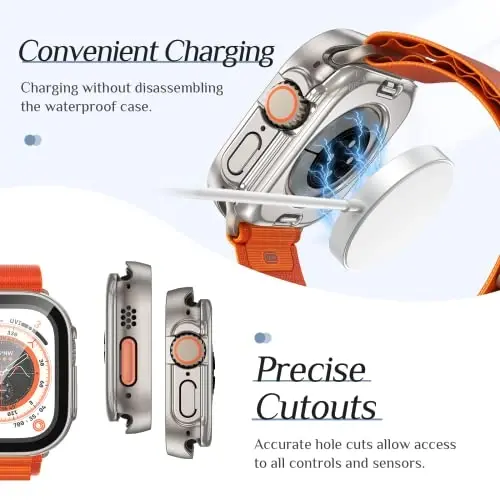 Goton 2 Pack Apple Watch Ultra 2 - Ultra1 uchun suv o'tkazmaydigan g'ilof 49 mm ekran himoyachisi, закалённое shisha qattiq kompyuter zarbaga chidamli qopqoq orqa bamper iWatch uchun - 6