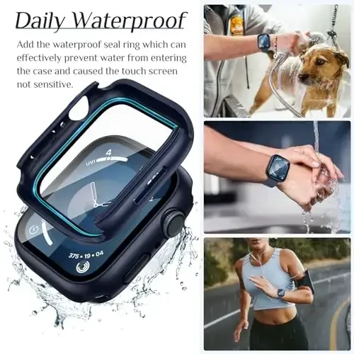 Goton 2-Pack для Apple Watch Screen Protector Case 41mm Series 9/8/7, Waterproof PC Bumper with Tempered Glass for iWatch 41 mm, 360° Full Cover, Shockproof Scratch-Resistant, Easy Install - 3