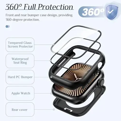 Goton 2 Pack Waterproof Case for Apple Watch Series 10 Screen Protector 42mm, Tempered Glass Hard PC Shockproof Cover Back Bumper for iWatch 10 (2024) - 5