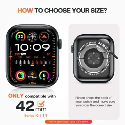 Goton 2 Pack Waterproof Case for Apple Watch Series 10 Screen Protector 42mm, Tempered Glass Hard PC Shockproof Cover Back Bumper for iWatch 10 (2024) - 1