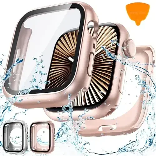 Goton 2 Pack Waterproof Case for Apple Watch Series 10 Screen Protector 46mm, Tempered Glass Hard PC Shockproof Cover Back Bumper for iWatch 10 (2024) - 1