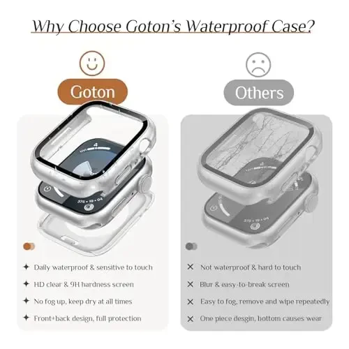 Goton 2 Pack Waterproof Case for Apple Watch Series 9 8 7 Screen Protector 41mm, Tempered Glass Hard PC Shockproof Cover Back Bumper for iWatch - 4