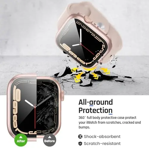 Goton 2 ta 1 da Su o'tkazmaydigan qoplama Apple Watch Ekran himoyasi 44 mm SE 2-chi avlod 6 5 4 seriyalari, 360 daraja himoya qiluvchi shisha yuz qoplami Qattiq kompyuter tamponi + Orqa ramka iWatch aksessuarlari 44 mm - 1