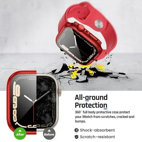 Goton 2 tasi 1 da suv oʻtkazmaydigan gʻilof Apple Watch Series 9 8 7 ekran himoyachisi 45 mm, 360 himoya shisha yuz qopqogʻi qattiq kompyuter bamperi + iWatch aksessuarlari uchun orqa ramka 45 mm - 6