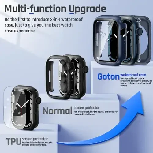 Goton 2 tasiqli Apple Watch Series 9 8 7 ekran himoyachisi 41 mm, 360 himoyalovchi shisha yuz qopqog'i qattiq PC bamperi + iWatch aksessuarlari uchun orqa ramka 41 mm - 3