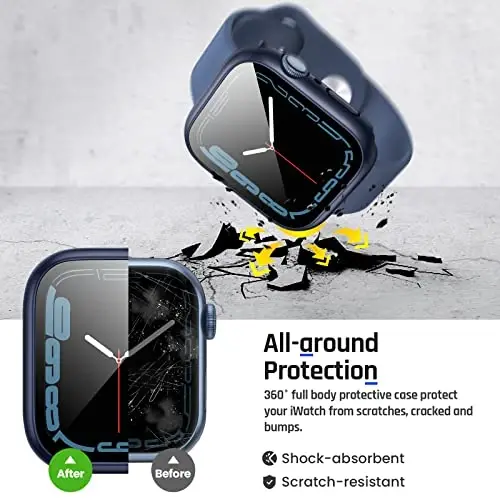 Goton 2 tasiqli Apple Watch Series 9 8 7 ekran himoyachisi 41 mm, 360 himoyalovchi shisha yuz qopqog'i qattiq PC bamperi + iWatch aksessuarlari uchun orqa ramka 41 mm - 1