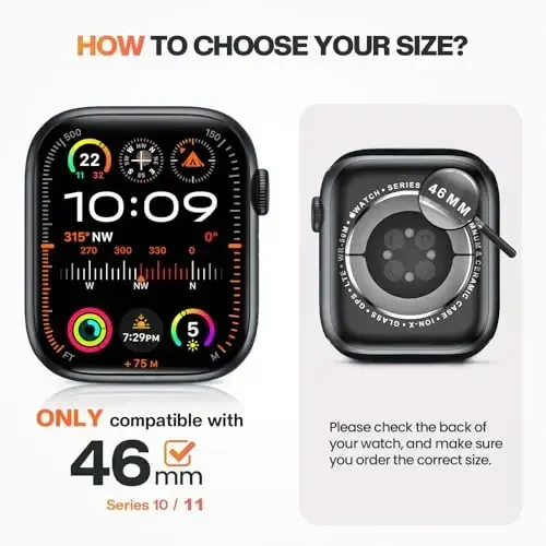 Goton 2 tasiqli suvga chidamli g'ilof Apple Watch Series 11/10 ekran himoyachisi 46 mm, 360 himoya oynali yuz qopqog'i qattiq kompyuter bamperi + iWatch aksessuarlari uchun orqa ramka 46 mm - 7