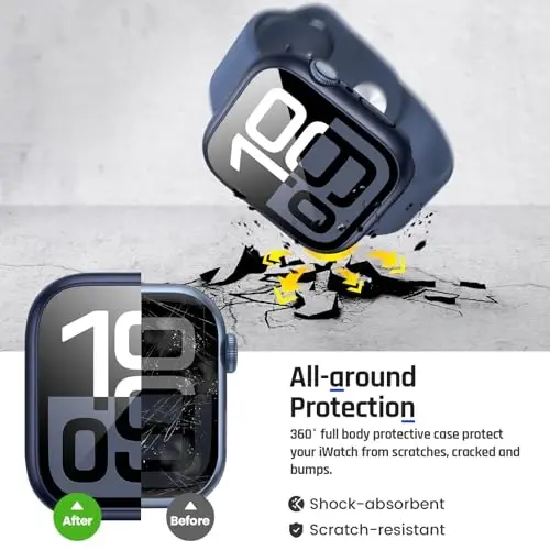 Goton 2 tasiqli suvga chidamli g'ilof Apple Watch Series 11/10 ekran himoyachisi 46 mm, 360 himoya oynali yuz qopqog'i qattiq kompyuter bamperi + iWatch aksessuarlari uchun orqa ramka 46 mm - 5