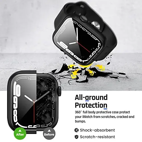 Goton 2 в 1 Водонепроницаемый чехол для Apple Watch Защитная пленка для экрана 44 мм SE 2-го поколения Серия 6 5 4, 360 Защитное стеклянное покрытие лица Жесткий бампер из ПК + задняя рамка для аксессуаров iWatch 44 мм - GOTON