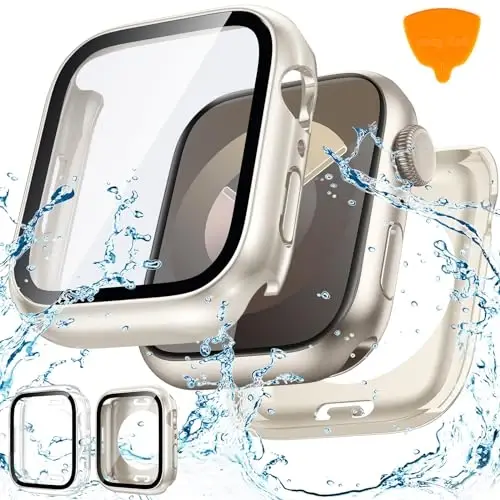 Goton 2-Pack for Apple Watch Screen Protector Case 40mm Series 6/5/4, SE 3/2/1, Waterproof PC Bumper with Tempered Glass for iWatch 40 mm, 360° Full Cover, Shockproof Scratch-Resistant, Easy Install 