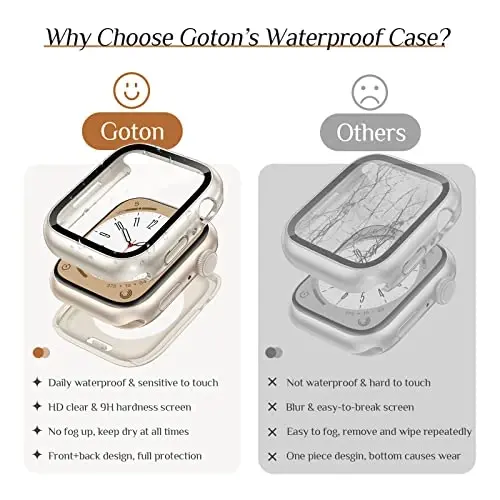 Goton 2-Pack for Apple Watch Screen Protector Case 40mm Series 6/5/4, SE 3/2/1, Waterproof PC Bumper with Tempered Glass for iWatch 40 mm, 360° Full Cover, Shockproof Scratch-Resistant, Easy Install - 4